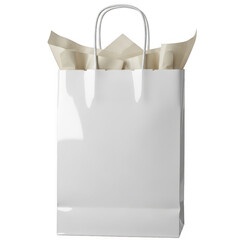 White shopping bag with handle isolated on transparent background
