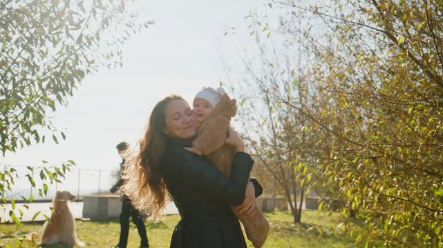 Joyful Moments Between Mother and Child in a Serene Outdoor Setting Captured in Two Frames of Loving Interaction and Playfulness with Nature in the Background