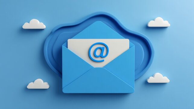 New email notification concept for business communication and digital marketing, inbox receiving electronic message alert, abstract minimalist paper-cut design with blue tones - Powered by Adobe