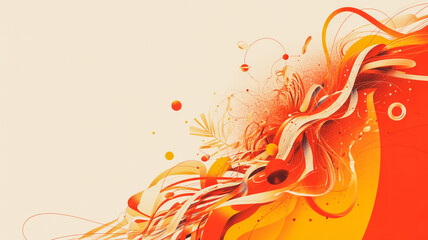 Vibrant abstract artistic composition with dynamic flowing orange and red elements on a light background