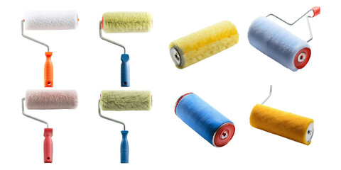 Colorful Paint Rollers for Home Improvement Projects, PNG collection, set bundle, isolate on transparent or white background