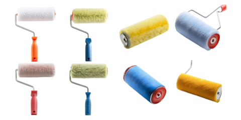 Colorful Paint Rollers for Home Improvement Projects, PNG collection, set bundle, isolate on transparent or white background