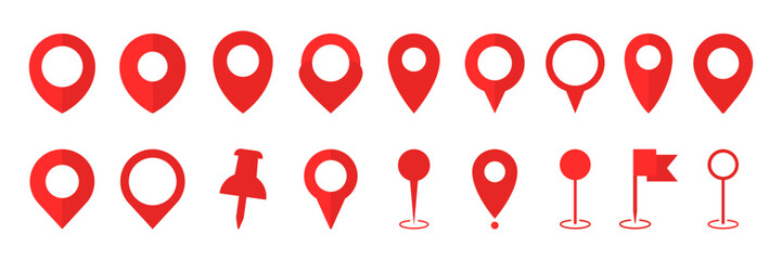 Map pin, location icons collection. Address, GPS, place, flag, sign, point, direction icon vector illustration. Transparent background
