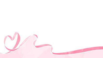 ハート型リボンの背景フレーム、水彩カラー、16:9サイズ