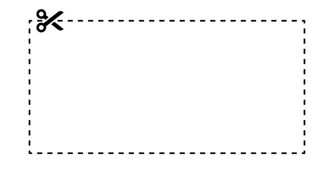 Rectangle coupon template with scissors icon and cut lines border. Discount voucher and frame material vector design. Transparent background