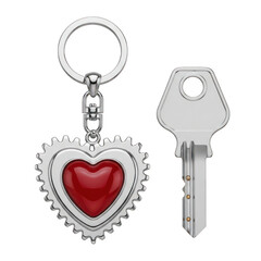 Heart-shaped keychain with gear design isolated on transparent background