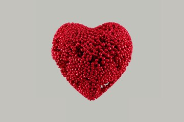 Romantic background featuring a heart shape formed by thousands of small glossy red hearts on a neutral backdrop. Clean symbolic composition suitable for love concepts, Valentine’s Day designs and emo