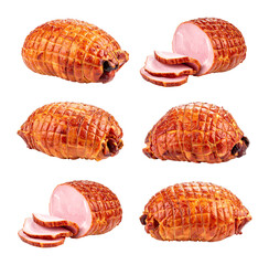 Meticulously Crafted Ham with Glistening Skin and Golden Crust, Isolated on Transparent Background