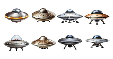 Futuristic UFOs and Spacecraft Collection with Various Designs, PNG bundle collection, Isolated on Transparent Background