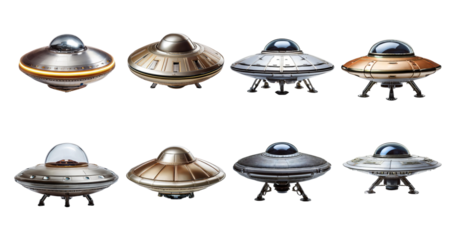 Futuristic UFOs and Spacecraft Collection with Various Designs, PNG bundle collection, Isolated on Transparent Background