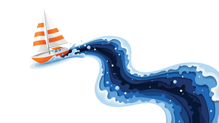 A small sailboat on a wavy blue ocean © Nayan