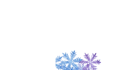 Delicate watercolor snowflakes in icy blue, sapphire, and purple, forming a seamless horizontal border on a transparent background with copy space. elegant minimalist winter holiday border design