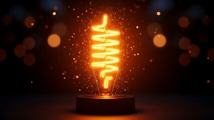 Bright glowing light bulb with illuminated filament on dark background