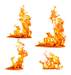 Collection of Realistic Fire Flames on Transparent Background, Isolated on Transparent Background
