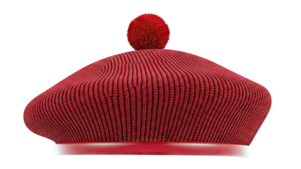 Red Knit Beret with Pom-Pom
