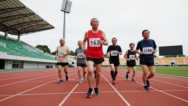 Elderly men running on track