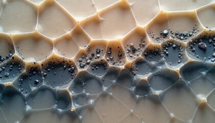 Aerial View of Cracked Earth with Dark Soil Particles Embedded in Muddy Texture Detailed Macro Abstract Background Pattern