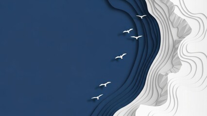 Fototapeta premium Serene coastal landscape with seagulls flying over ocean waves