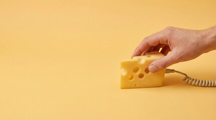 Hand with Cheese Block Phone, Absurdity in Workplace Environment