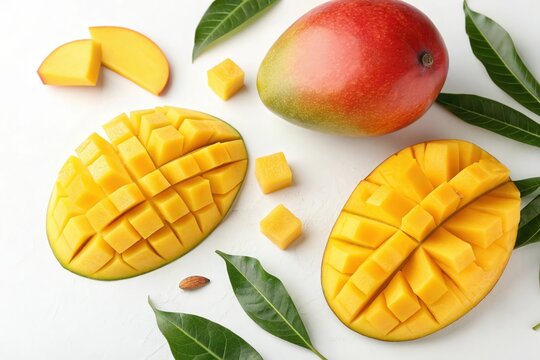 A close up of a mango with a few pieces missing