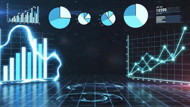 Digital Business Data Analysis and Financial Growth Chart Display.