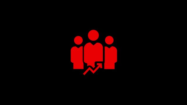 Team Growth and Business Performance People Icon Animation Showing Workforce Expansion and Success on Black Background