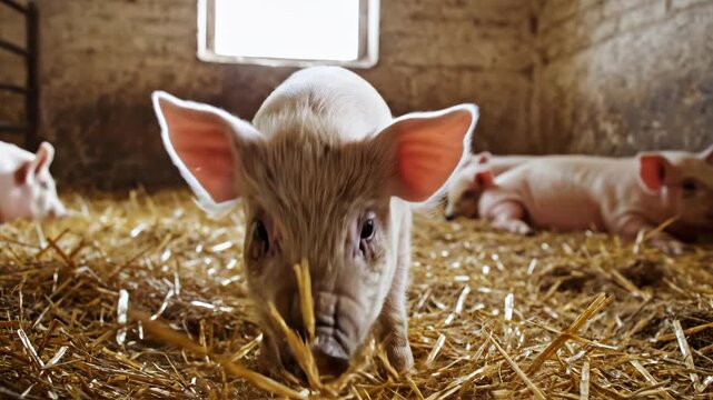 Piglets in a Barn with Straw