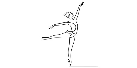 Continuous line art drawing of a ballerina dancing on pointe with elegance Vector, illustration © Single Line Art