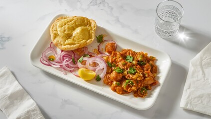 Pav bhaji with rich spiced vegetable mash and soft buttered bread rolls, vibrant Indian street food dish with bold flavor and clean appetizing presentation