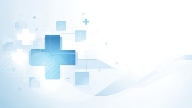 Abstract blue medical healthcare background with glowing plus signs
