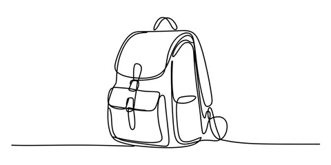 A continuous single line art drawing of a backpack for school or travel Vector, illustration © Creative_Outline2019