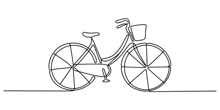 Continuous line art illustration of a vintage bicycle with a basket Vector, illustration