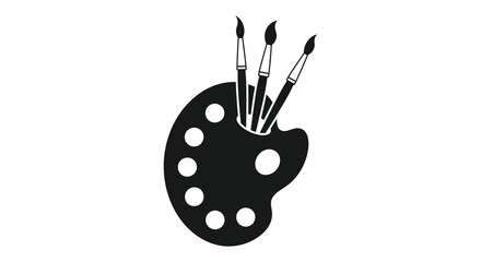 A striking black and white image depicting a painter s palette with brushes silhouette © MIRAJ02