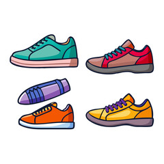 Shoes sneaker cartoon vector icon, set of sneakers design vectors isolated, full color sneaker template flat design
