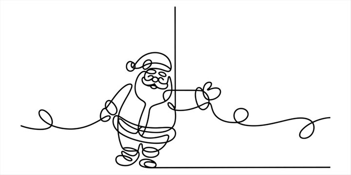 Continuous line drawing of santa claus standing and looking to the side Vector, illustration