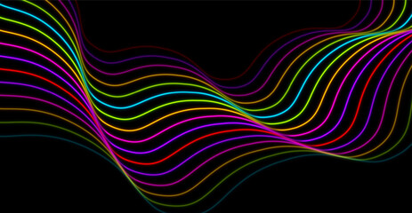 Colorful neon linear waves abstract technology modern background. Futuristic glowing vector design