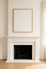 Naklejka premium Minimalist fireplace with blank frame.