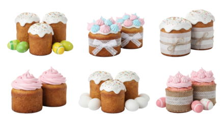 Easter Cakes Collection: Traditional Kulich with Icing and Decorations