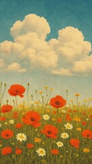 Fototapeta premium Vibrant floral field under clouds mobile wallpaper