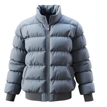 Light Blue Quilted Puffer Jacket with Zipper for Winter Outdoor Fashion