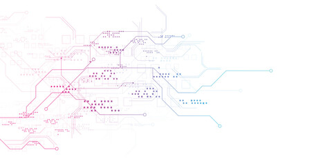 Obraz premium Technology Blue and pink circuit diagram concept. High-tech circuit board connection system.Vector abstract technology on a white background. 