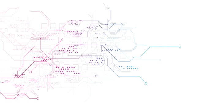 Technology Blue and pink circuit diagram concept. High-tech circuit board connection system.Vector abstract technology on a white background.	