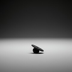 Stark, high-contrast abstract composition showcasing extreme imbalance. A tiny dark form placed eccentrically on a vast empty pale surface, abstract, minimalist, stark