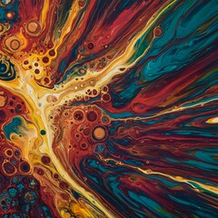 Vibrant chaotic colors merging on canvas expressing pure emotion and non-objective artistic movement, shape, canvas, oil