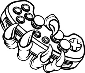 A video gamer game gaming controller claw of an eagle or animal monster hand holding games control sports illustration © Christos Georghiou