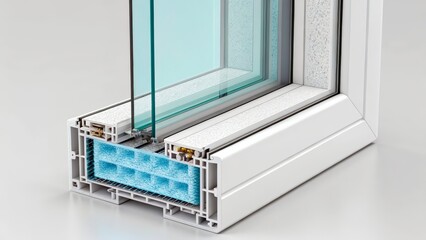 Detailed view of a window cross-section showing interior components and structure