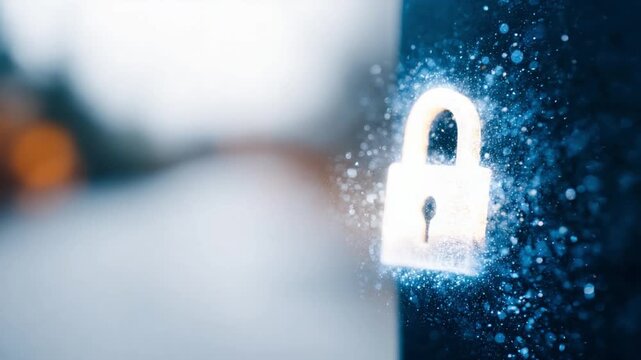 Digital Fortress: A glowing lock symbol shines amidst a network of digital particles, a visual metaphor for secure data protection and the fight against cyber threats. 