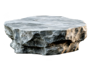 Flat gray stone formation rests sturdy for potential display on transparent background