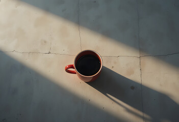Minimal coffee cup with dramatic sunlight and shadow best for lifestyle branding, morning routines, and calm aesthetic concepts, sorry change this format of image