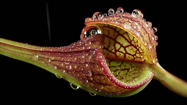 Carnivorous Plant with Dew Drops Close-Up